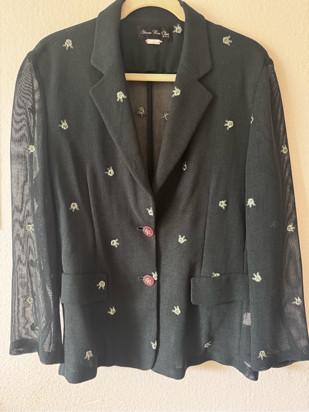 Vintage Forest Green Blazer with Delicate Cream Embroidery